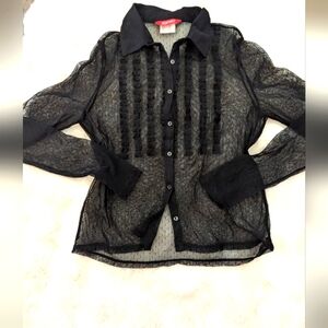 90s Espirit Swiss Dot Mesh Ruffle Blouse